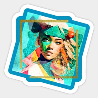 Young girl geometric portrait Sticker